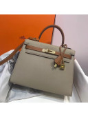 Hermes Kelly 28cm Epsom Leather Bag Grey/Caramel(Gold Hardware) 