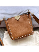 Valentino Mini Grainy Calfskin Leather Rockstud Hobo Bag 50031 Brown 2020