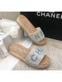 Chanel Crystal Logo Platform Mules G35799 Silver/Blue 2020