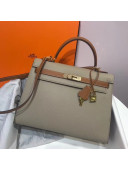 Hermes Kelly 32cm Epsom Leather Bag Grey/Caramel(Gold Hardware) 