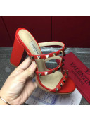 Valentino Garavari Lambskin Rockstud Slide-on Sandal 9.5CM Heel Red 2017