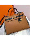 Hermes Kelly 32cm Epsom Leather Bag Caramel/Black(Gold Hardware) 