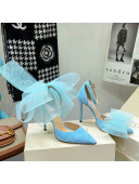 Jimmy Choo Suede High Heel Pumps 10cm with Large Mesh Bow Sky Blue 2022