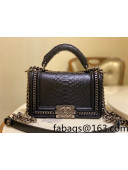 Chanel Pythonskin Leather Small Boy Flap bag with Top Handle and Chain Black/Aged Silver 2022 