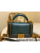 Chanel Pythonskin Leather Small Boy Flap bag with Top Handle and Chain Green/Gold 2022 