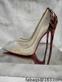 Christian Louboutin Stud Mesh and Animal Print High Heel Pumps White/Brown 2022 031906