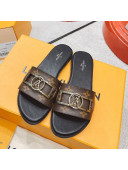 Louis Vuitton Lock It Flat Leather Slide Sandals with LV Circle Monogram Canvas 2022