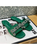 Louis Vuitton Diva Satin Crystal Bow Flat Slide Sandals Green 2022