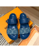 Louis Vuitton Bom Dia Monogram Denim and Leather Flat Slide Sandals Blue 2022