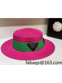 Bottega Veneta Straw Wide Brim Hat Dark Pink 2022 031123