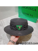 Bottega Veneta Straw Wide Brim Hat Black 2022 0310115