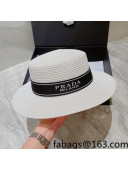 Prada Straw Wide Brim Hat White 2022 040152