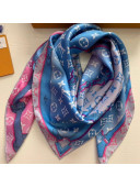 Louis Vuitton Resing Silk Twill Monogram Square Scarf 90x90 Pink/Blue 2020