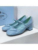 Prada Patent Leather Mary Janes Pumps 5cm Blue 2022 83