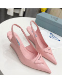 Prada Brush Leather Slingback Pumps 6.5cm Pink 2022 04