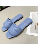 Prada Calf Leather Flat Slide Sandals Blue 2022 032374