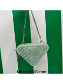  Prada Triangle Crystal Embellished Satin and Leather Mini Pouch 1NR015 Green 2023 