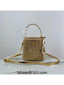  Prada Panier Satin Bucket Mini Bag with Crystals 1BA373 Gold 2023