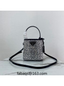  Prada Panier Satin Bucket Mini Bag with Crystals 1BA373 Silver 2023