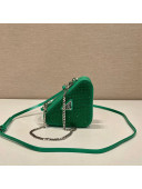  Prada Triangle Crystal Embellished Satin and Leather Mini Pouch 1NR015 Emerald Green 2023