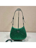  Prada Cleo Satin Bag with Crystals 1BC169 Emerald Green 2023 