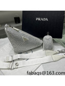 Prada Crystal Triangle Shoulder Bag 1BH190 White/Silver 2022