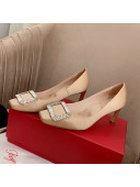 Roger Vivier Satin Crystal Buckle Pumps 7cm Beige 2022 17