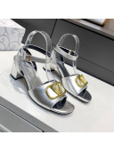 Valentino VLogo Grained Calfskin Heel Sandals 5cm Silver 2022 032661