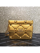 Valentino Medium Roman Stud The Shoulder Bag in Metallic Grainy Leather 1129S Gold 2022