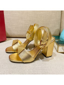 Valentino One Stud Lambskin Sandals 9cm Gold 2022 73