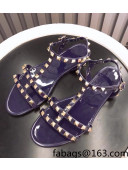 Valentino PVC Stud Flat Sandals Navy Blue 2022 89