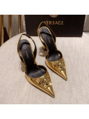 Versace Leather Slingback Pumps 11cm Gold 2022 031930