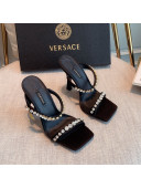 Versace Silk Crystal Slide Sandals 11cm Black 2022 031921