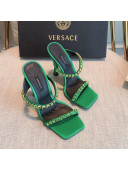 Versace Silk Crystal Slide Sandals 11cm Green 2022 031922