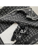 Chanel Silk Sqaure Scarf and Hair Ring Set Black 2022 17