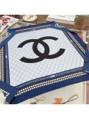 	 Chanel Quilted Silk Square Scarf 90x90cm Blue 2022 033054