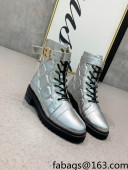 Balmain Quilted Calfskin B Buckle Ankle Boots Silver 2021 120426