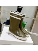 Celine Shiny Leather Rain Boots Khaki Green 2021 120448