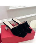 Roger Vivier Velvet Cube Crystal Medium Heel Slide Sandals 7cm Black 2022