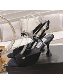 Chanel Suede Heel Sandals with Pearl and Star Charm 8cm Black 2022