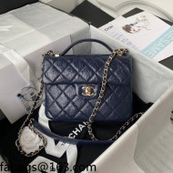 Chanel Crumpled Calfskin Mini Flap Bag with Top Handle AS2892 Navy Blue 2021 