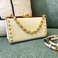 Valentino Rockstud Alcove Grainy Calfskin Clutch Mini Bag White/Gold 2021 0599