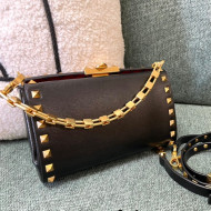 Valentino Rockstud Alcove Grainy Calfskin Clutch Mini Bag Black/Gold 2021 0599