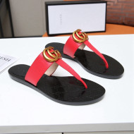 Gucci GG Leather Thong Sandal with Double G Red 2022 46