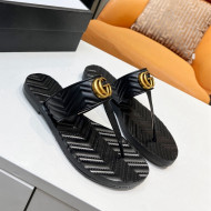 Gucci Chevron Leather Thong Sandal with Double G Black 2022 51