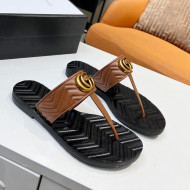 Gucci Chevron Leather Thong Sandal with Double G Brown 2022 52