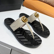 Gucci Chevron Leather Thong Sandal with Double G Light Grey 2022 55