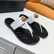 Gucci Chevron Leather Thong Sandal with Double G White 2022 54