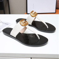 Gucci GG Leather Thong Sandal with Double G White 2022 48