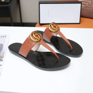 Gucci GG Leather Thong Sandal with Double G Brown 2022 50